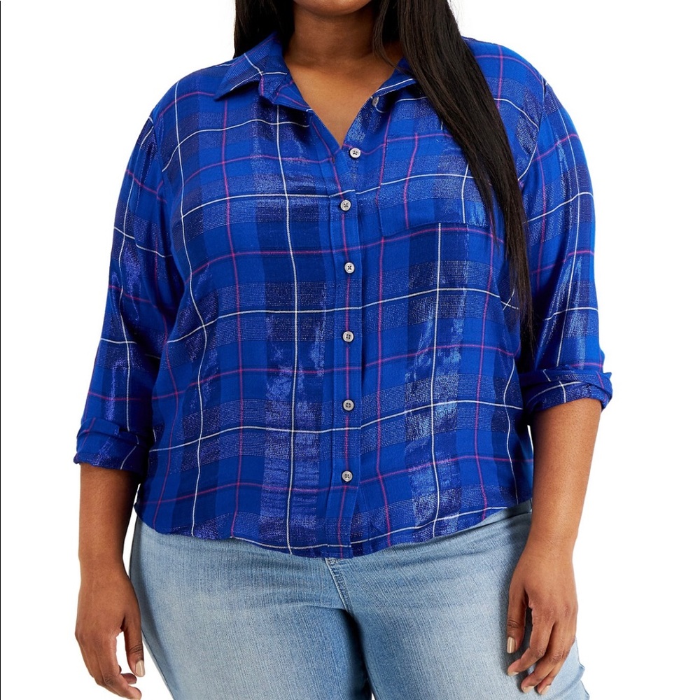 Style & Co. Plus Size Sparkle Boyfriend Shirt Sz 2X